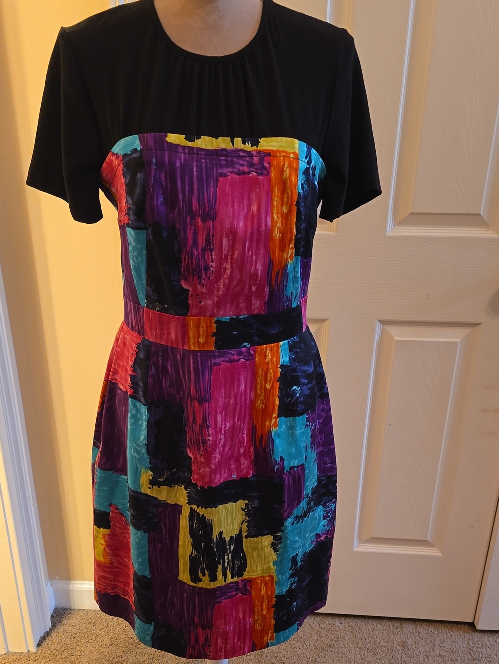 Trina Turk Black Size 12  Dress with Bright Multicolor Brushstroke Panels